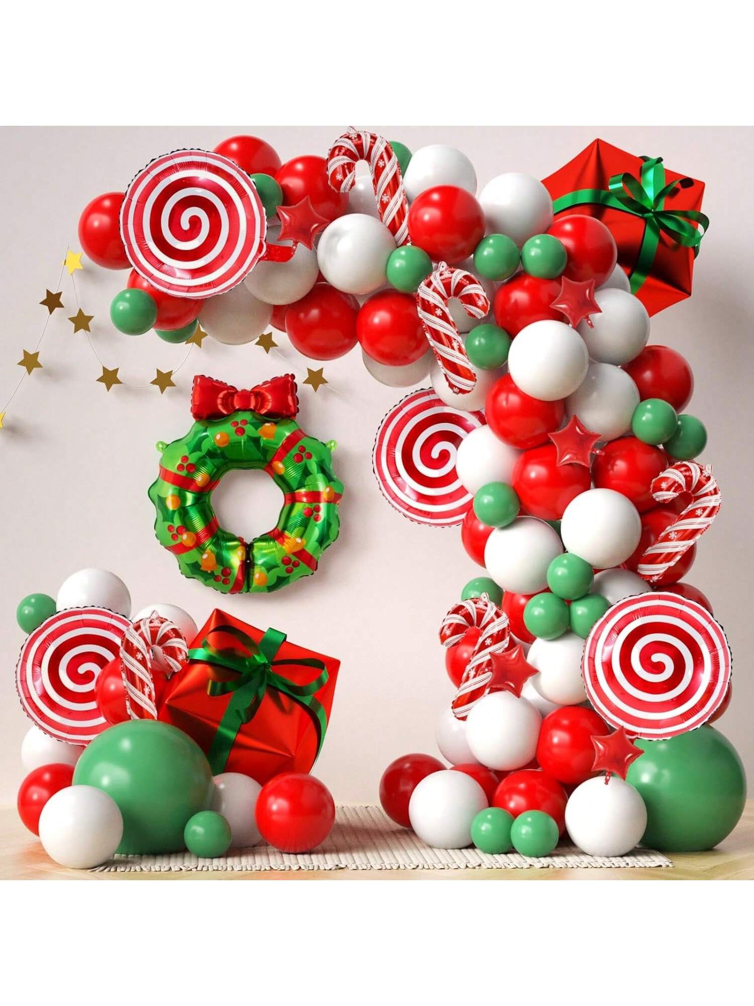 Merry Christmas Balloon Arch Kit Red White Green Balloons Garland Star Banner Decor