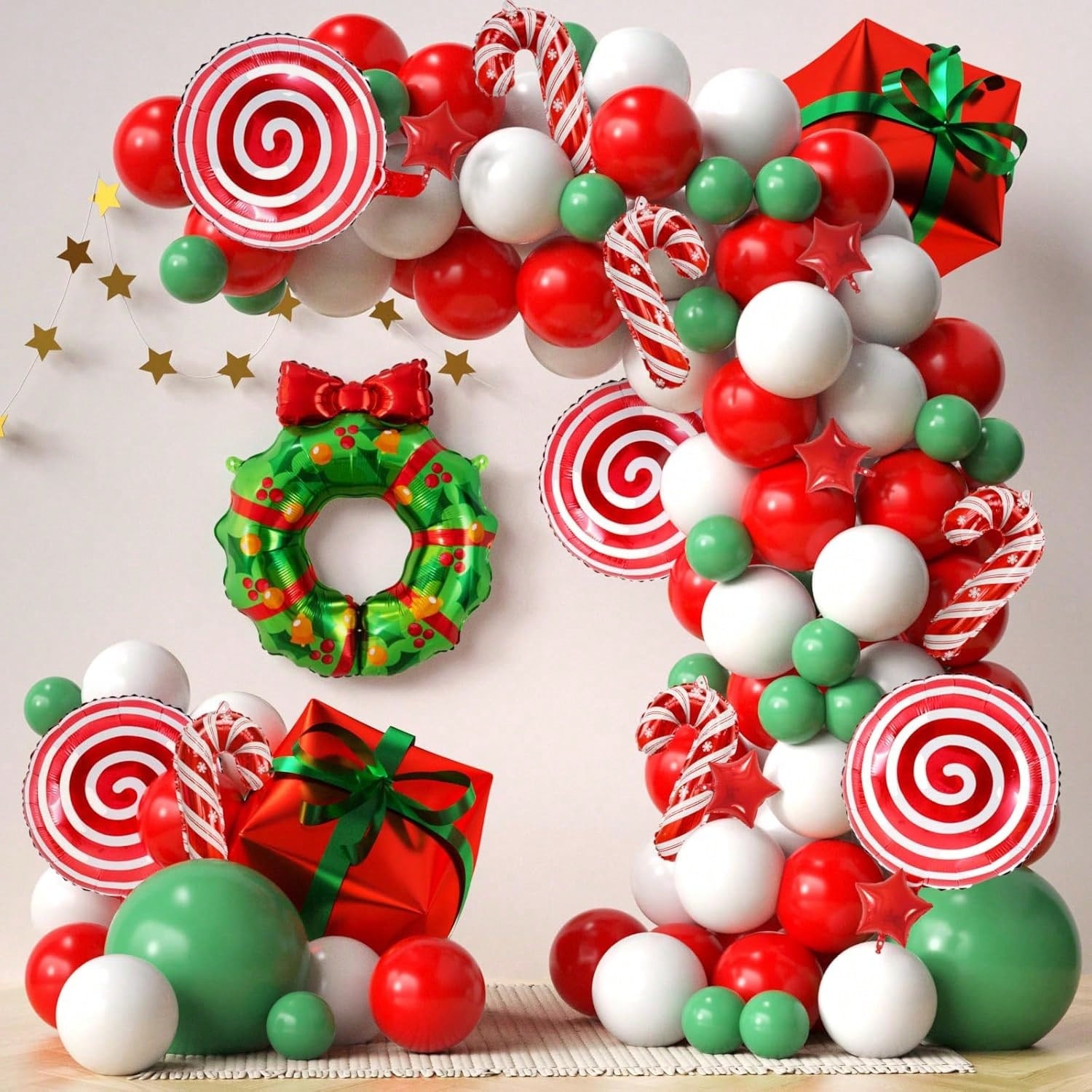 Merry Christmas Balloon Arch Kit Red White Green Balloons Garland Star Banner Decor