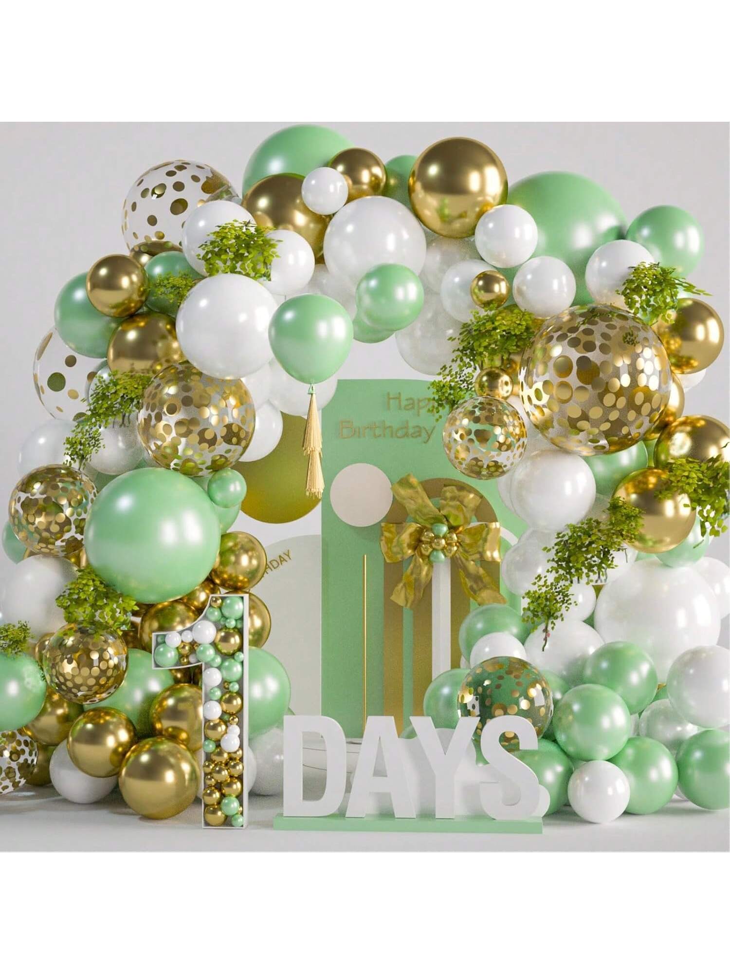 137PCS Sage Green Gold Balloon Arch Kit For Wedding, Shower & Bday Decor