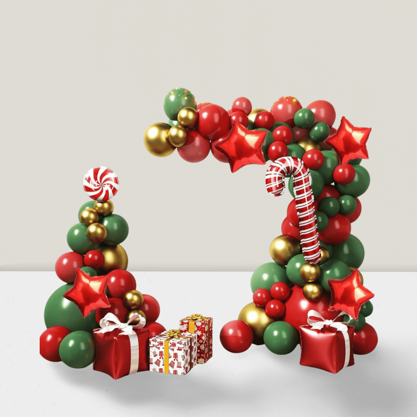 125PCS Christmas Balloon Arch Kit Red Green Balloons Candy Cane & Star