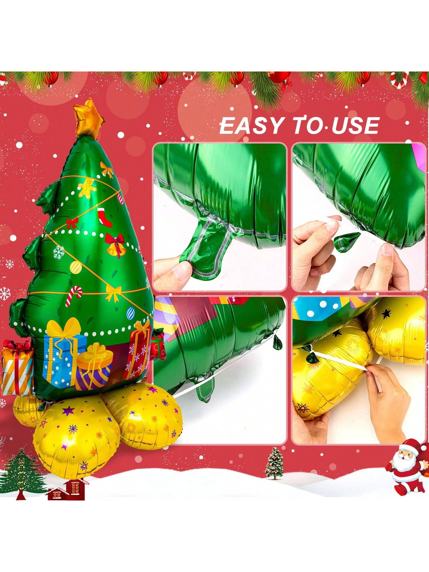 8 Pc Giant Christmas Mylar Balloons Santa Snowman Tree and Gift Box Decor