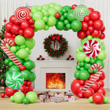 129pcs Christmas Balloon Arch Kit with Green Red Candy Cane Balloons for Parties