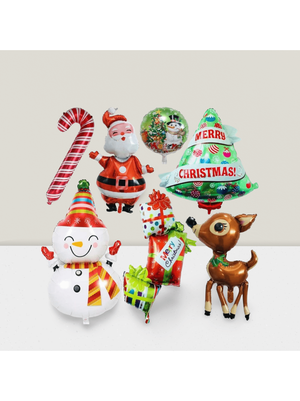 7PCS Giant Christmas Foil Balloons with Santa, Elk, Snowman & Tree