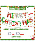 Merry Christmas Balloon Banner with Red Green Gold Foil Letters 16-Inch