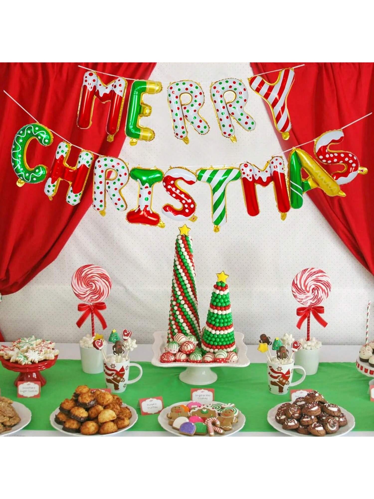 Merry Christmas Balloon Banner with Red Green Gold Foil Letters 16-Inch