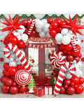 Red Christmas Balloon Arch Kit 134 pcs Ruby Red White Stars Candy Foil Decor