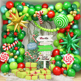 143PCS Christmas Balloon Garland Kit With Lime Green, Dark Green, Red, And Gold Balloons, Candy Cane Foil, And Explosion Star Balloons For Xmas, Ugly Sweater, And Friendsmas Decor -