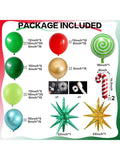 143PCS Christmas Balloon Garland Kit With Lime Green, Dark Green, Red, And Gold Balloons, Candy Cane Foil, And Explosion Star Balloons For Xmas, Ugly Sweater, And Friendsmas Decor -