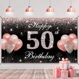 Rose Gold 50th Birthday Banner and Backdrop with Photo Props and Yard Sign Decor