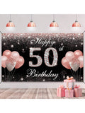 Rose Gold 50th Birthday Banner and Backdrop with Photo Props and Yard Sign Decor