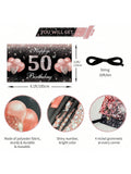 Rose Gold 50th Birthday Banner and Backdrop with Photo Props and Yard Sign Decor