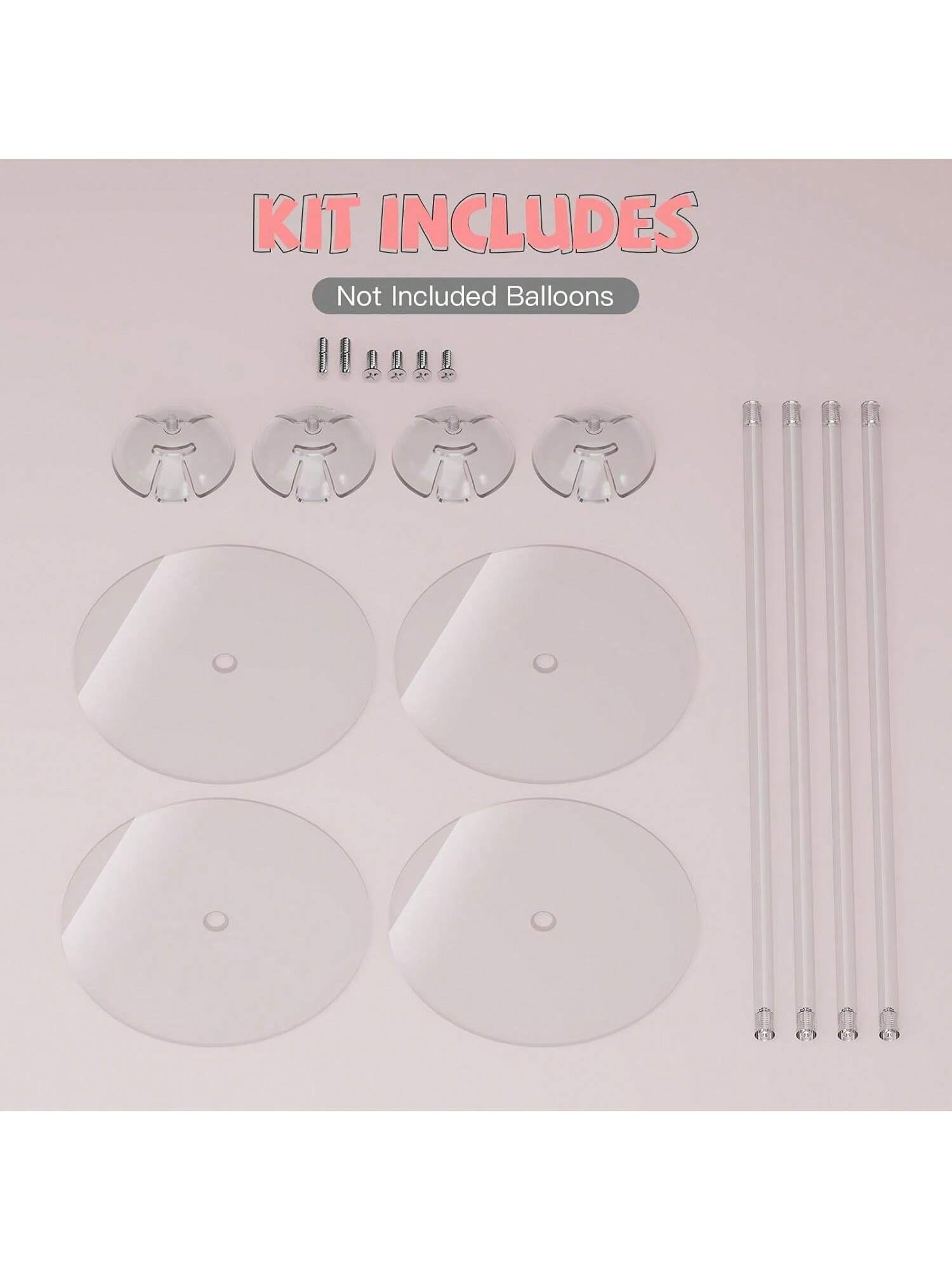 4-Pack 15.75-Inch Clear Acrylic Balloon Stand Kit for Tabletop Centerpieces
