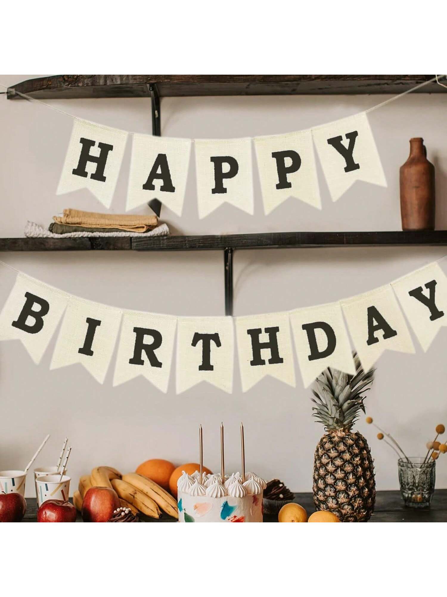 Burlap Happy Birthday Banner Reusable Black Sign for Rustic Party Decor