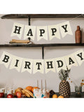 Burlap Happy Birthday Banner Reusable Black Sign for Rustic Party Decor