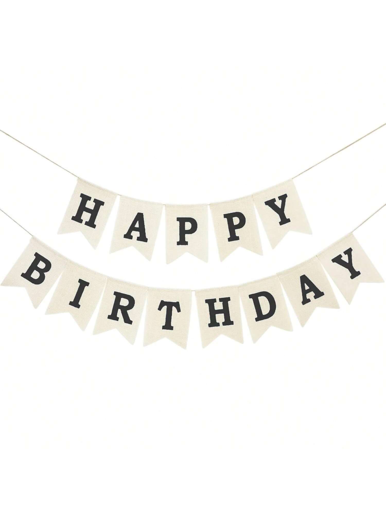 Burlap Happy Birthday Banner Reusable Black Sign for Rustic Party Decor