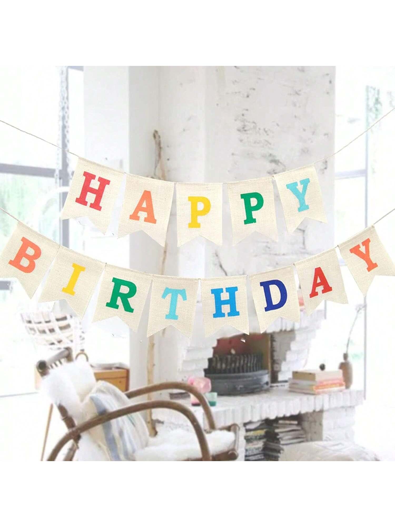 Colorful Happy Birthday Burlap Banner Durable Party Decoration