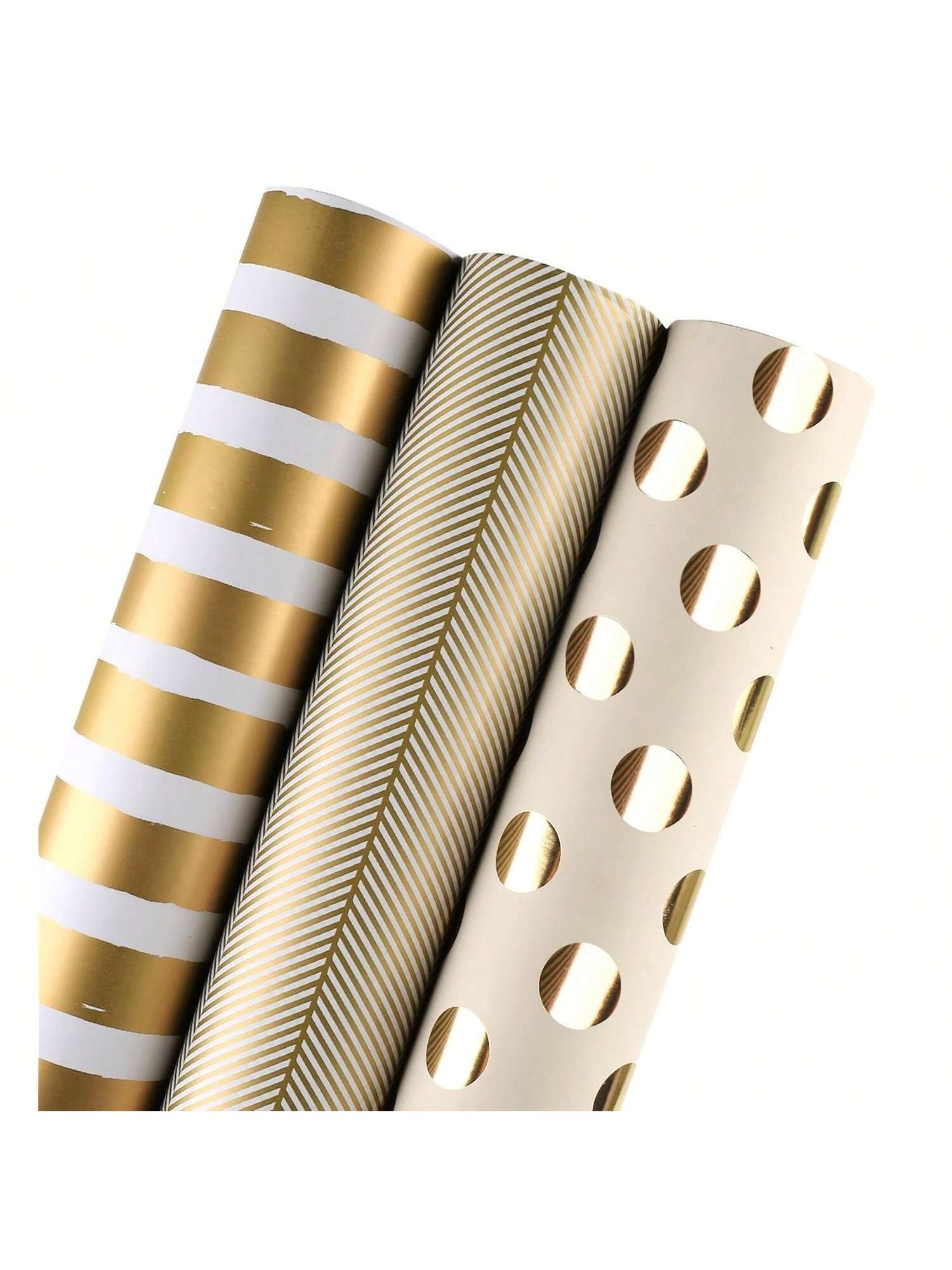 3 Rolls Jumbo Gold Wrapping Paper 30x120in for Birthday Holiday Wedding