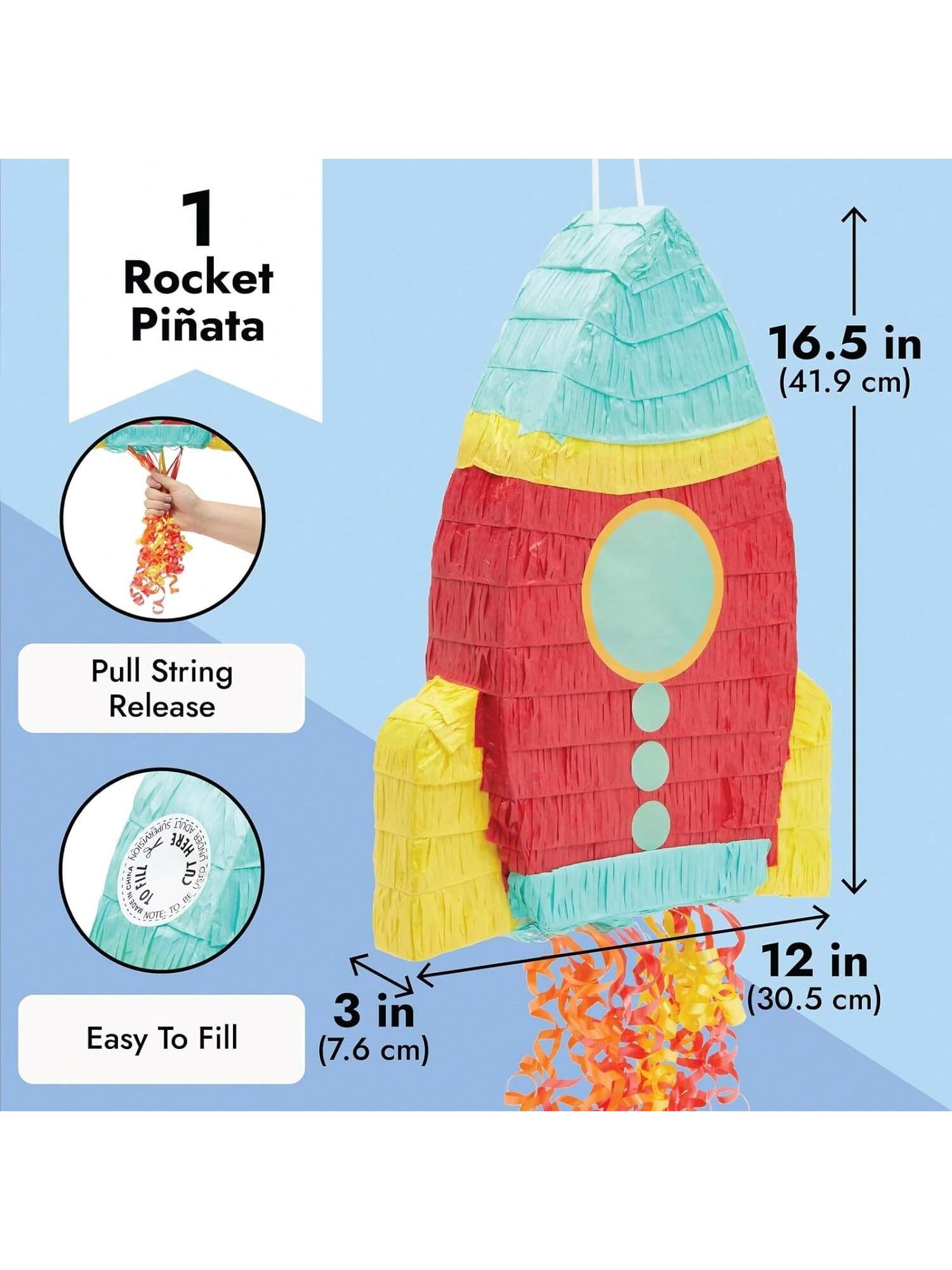 Pull String Rocket Ship Pinata Outer Space Astronaut Birthday Party Decor