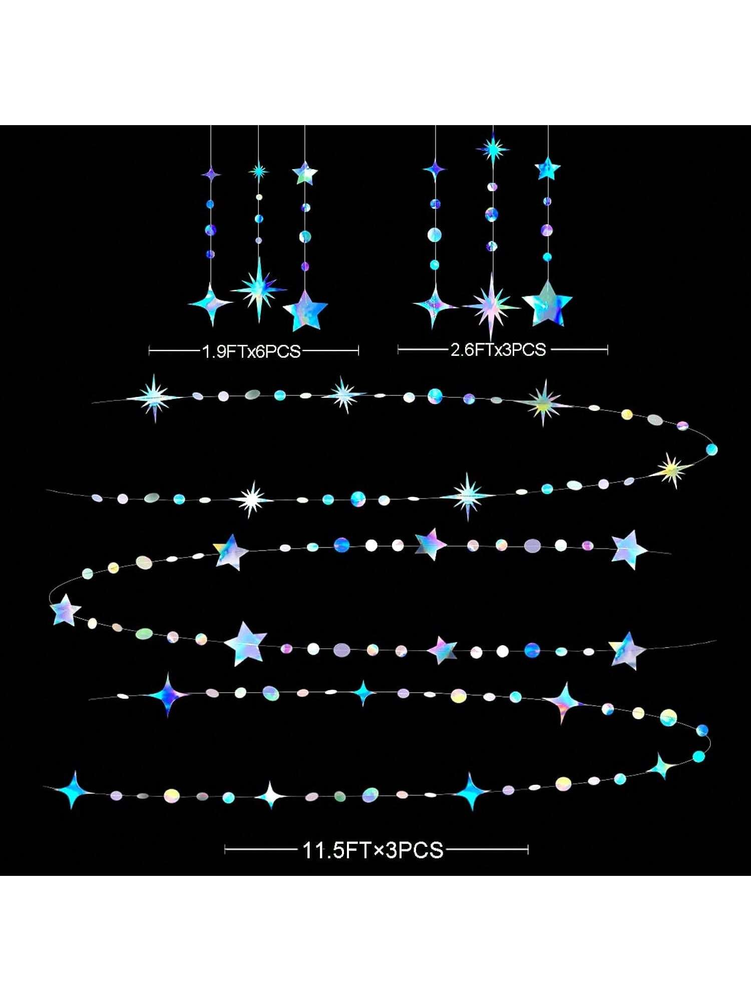 Iridescent Star and Circle Garland Metallic Hanging Streamer Party Decor