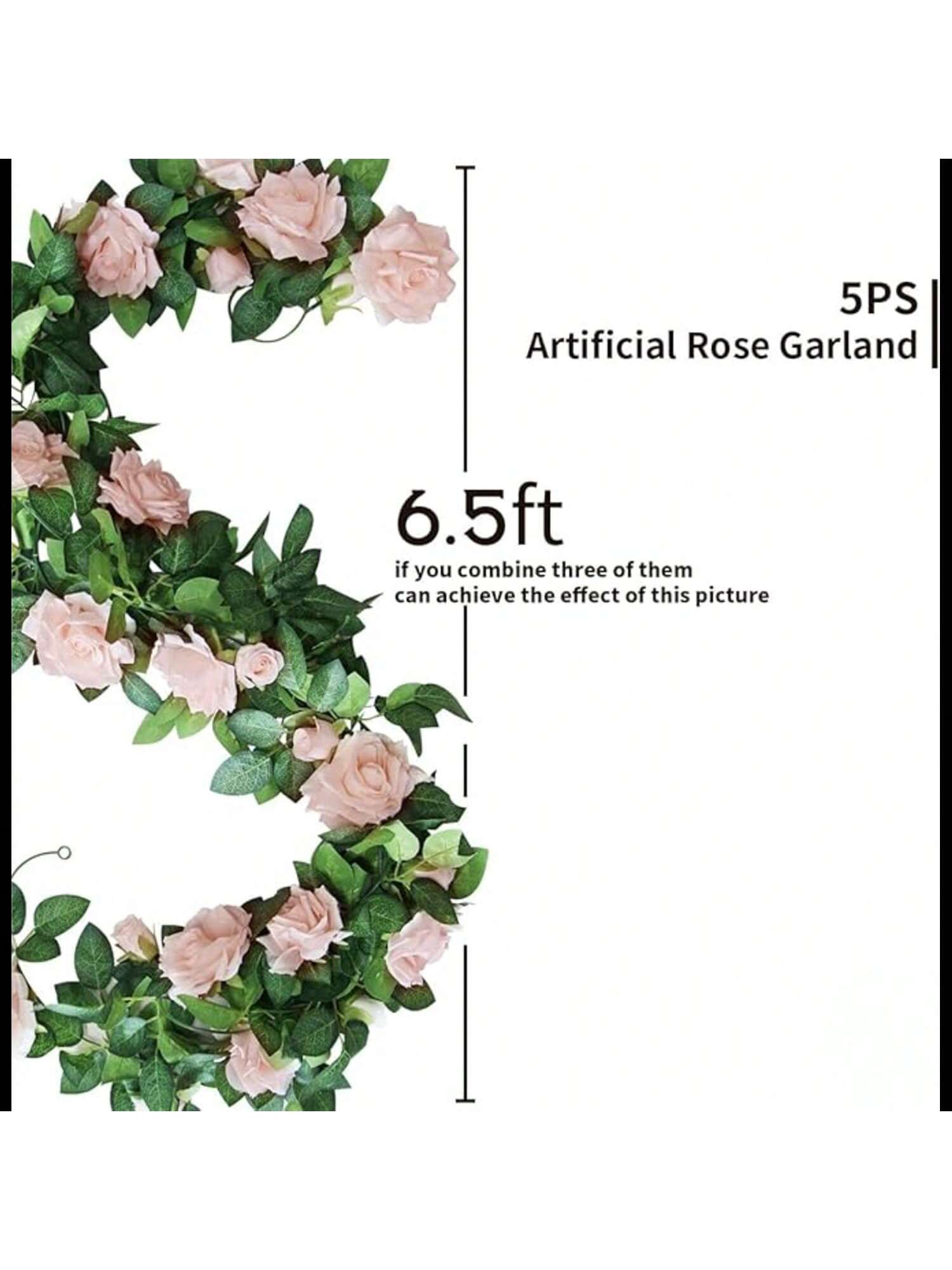 5pcs 32.5ft Pink Rose Garland Artificial Floral Vines for Party Wedding Decor