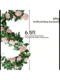 5pcs 32.5ft Pink Rose Garland Artificial Floral Vines for Party Wedding Decor