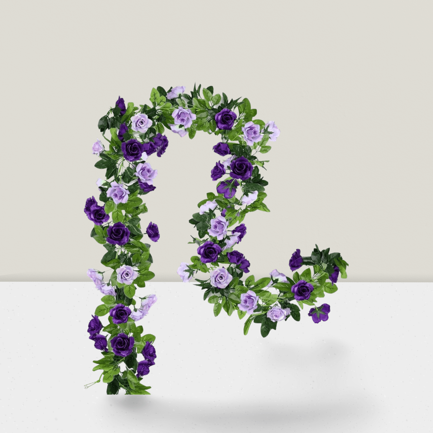 2 Pack Artificial Flower Garlands 15.8ft Purple Silk Roses for Decor