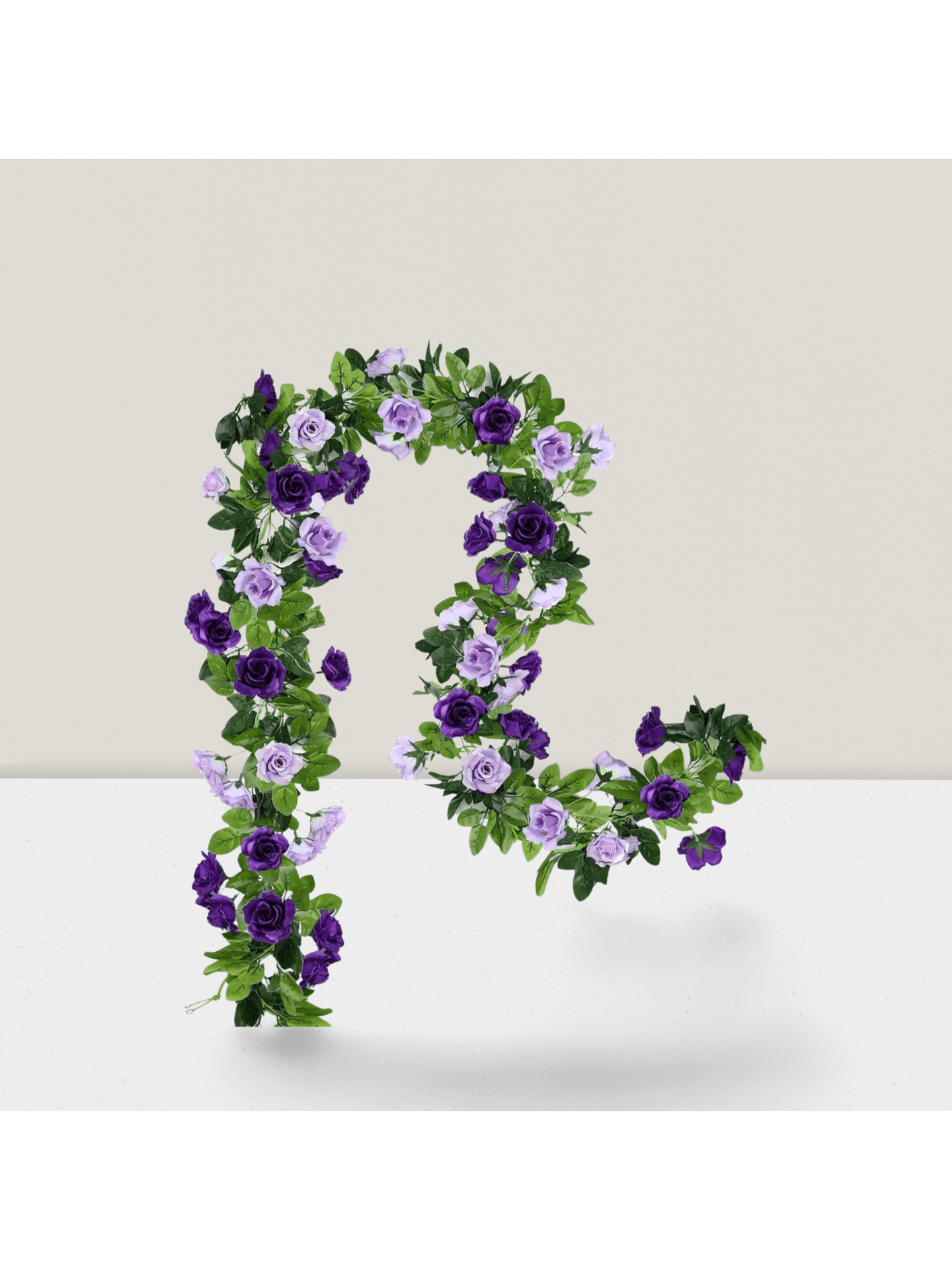 2 Pack Artificial Flower Garlands 15.8ft Purple Silk Roses for Decor
