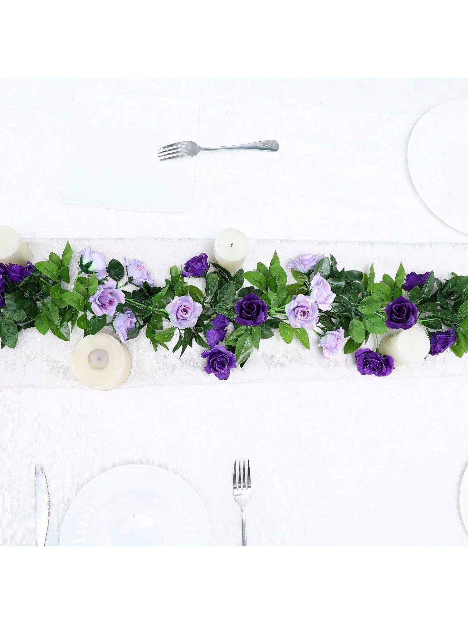 2 Pack Artificial Flower Garlands 15.8ft Purple Silk Roses for Decor