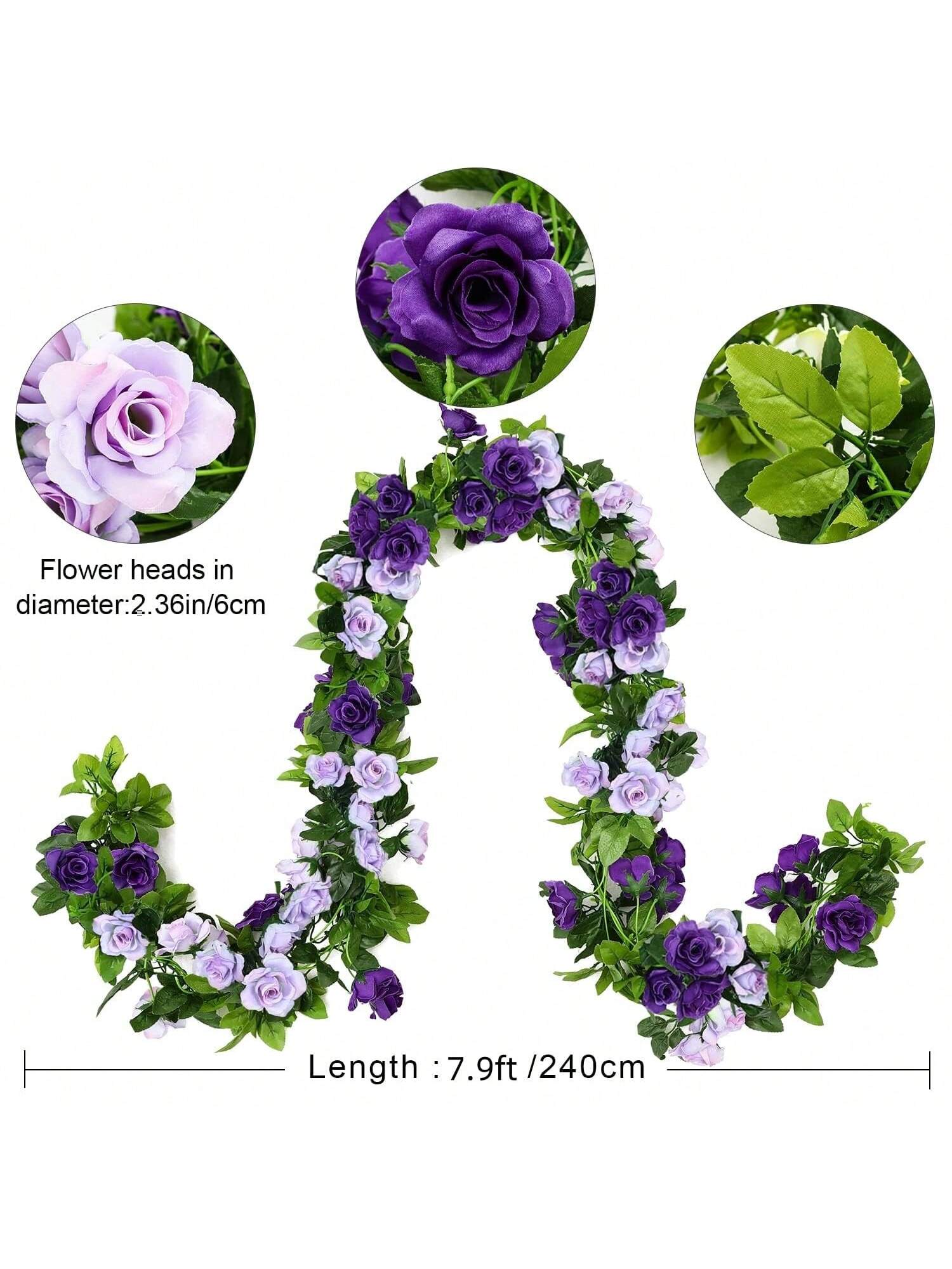 2 Pack 15.8FT Artificial Rose Garlands Silk Vines for Wedding Party Decor