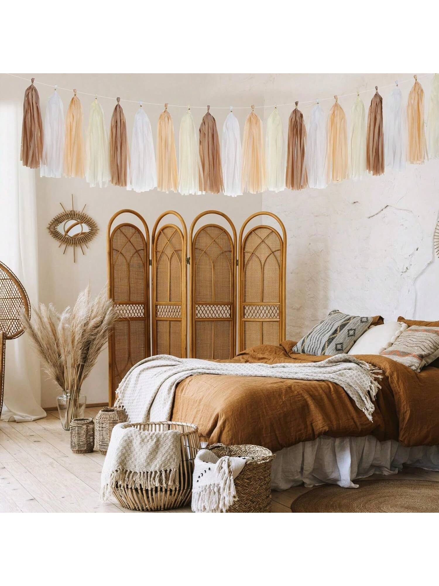 Boho Rainbow Tassel Garland 20 Neutral Tassels White Brown Champagne for Party Decor
