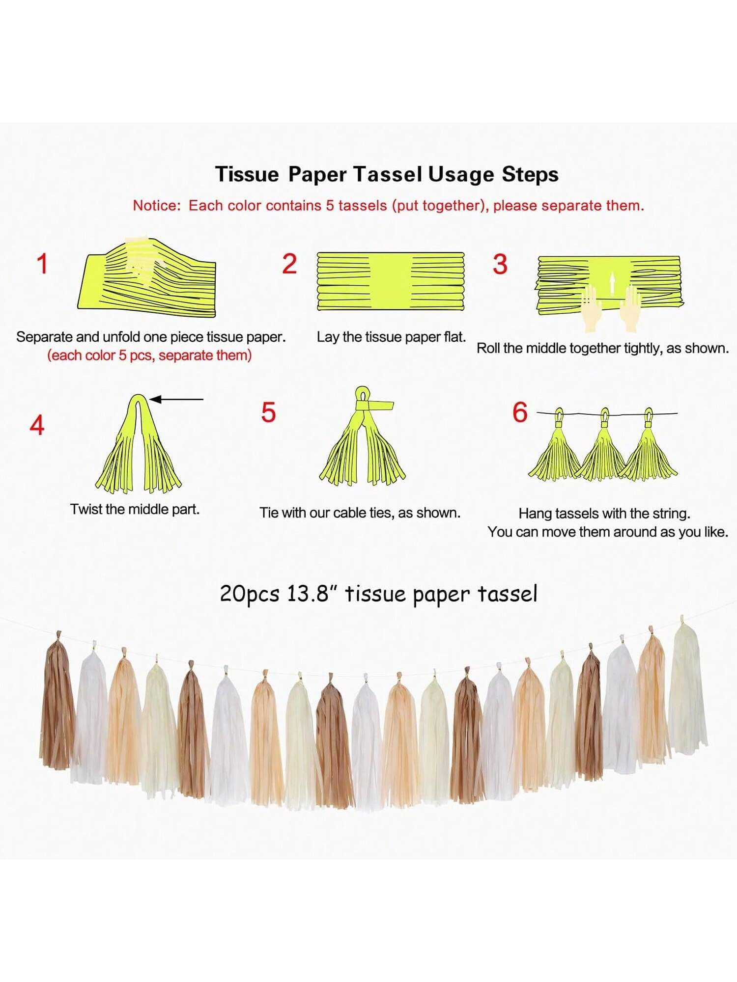 Boho Rainbow Tassel Garland 20 Neutral Tassels White Brown Champagne for Party Decor