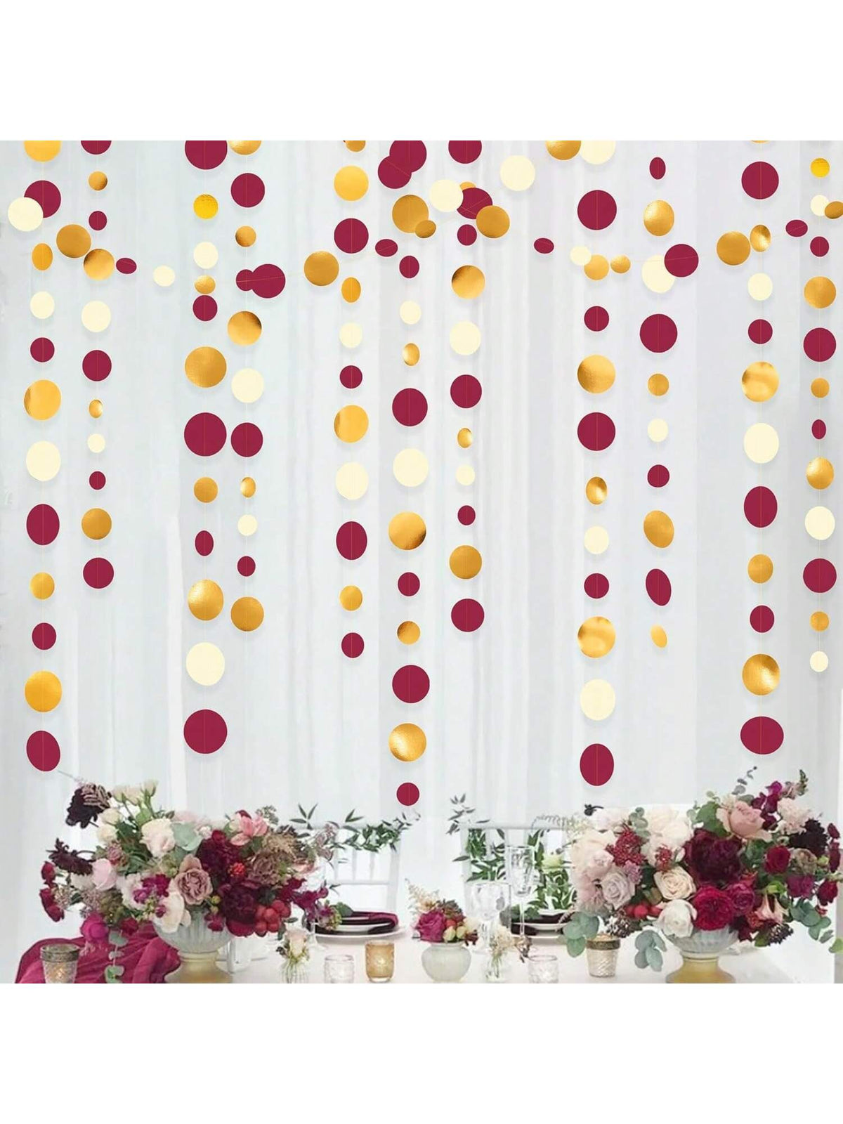 46ft Maroon Gold Polka Dot Garland Burgundy Circle Streamer Party Decor