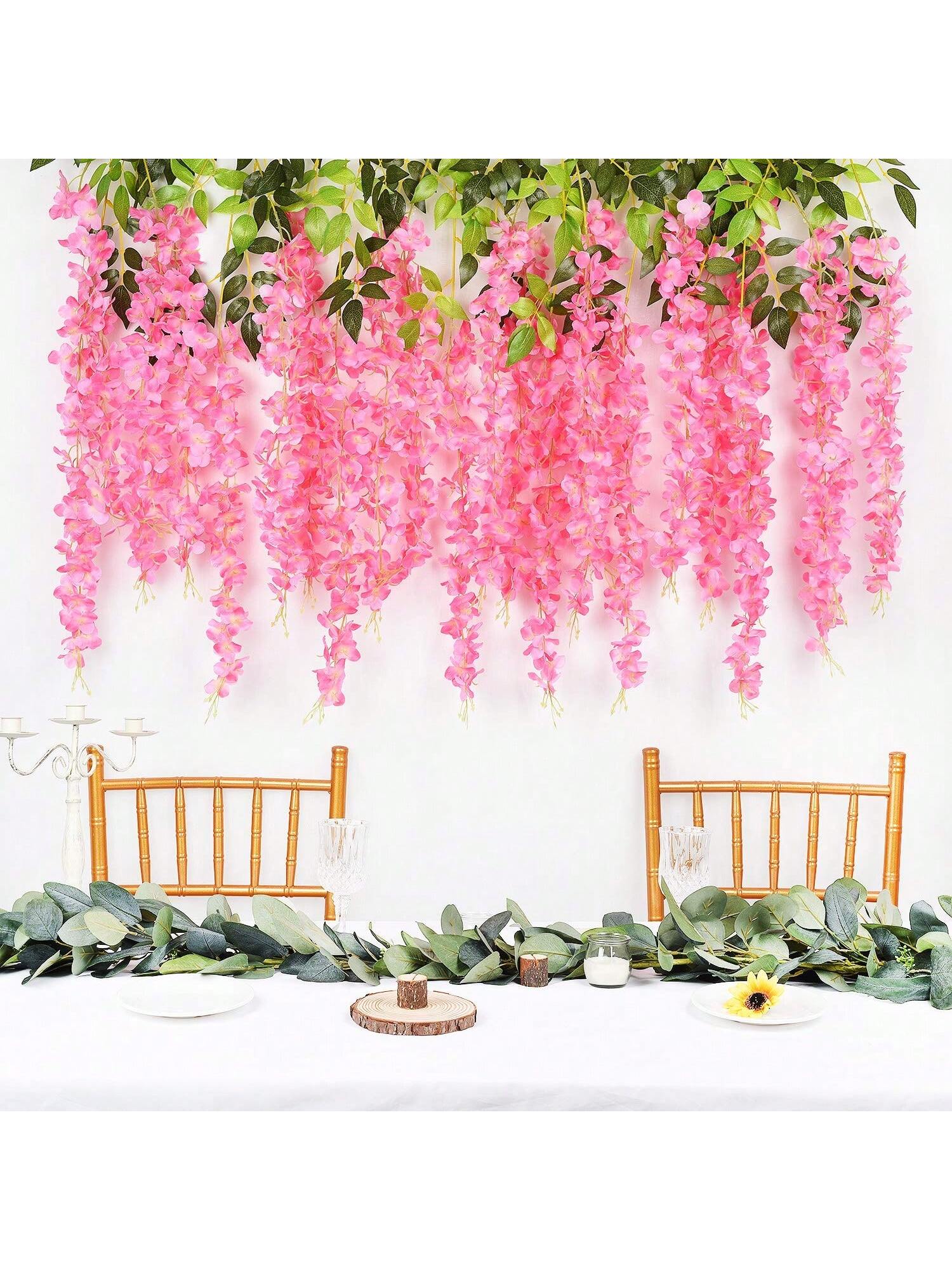 6-Pack 3.75ft Artificial Pink Wisteria Garland for Party Wedding and Home Decor