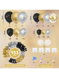 153-Piece Black and Gold Balloon Garland Kit with Confetti Balloons for Party