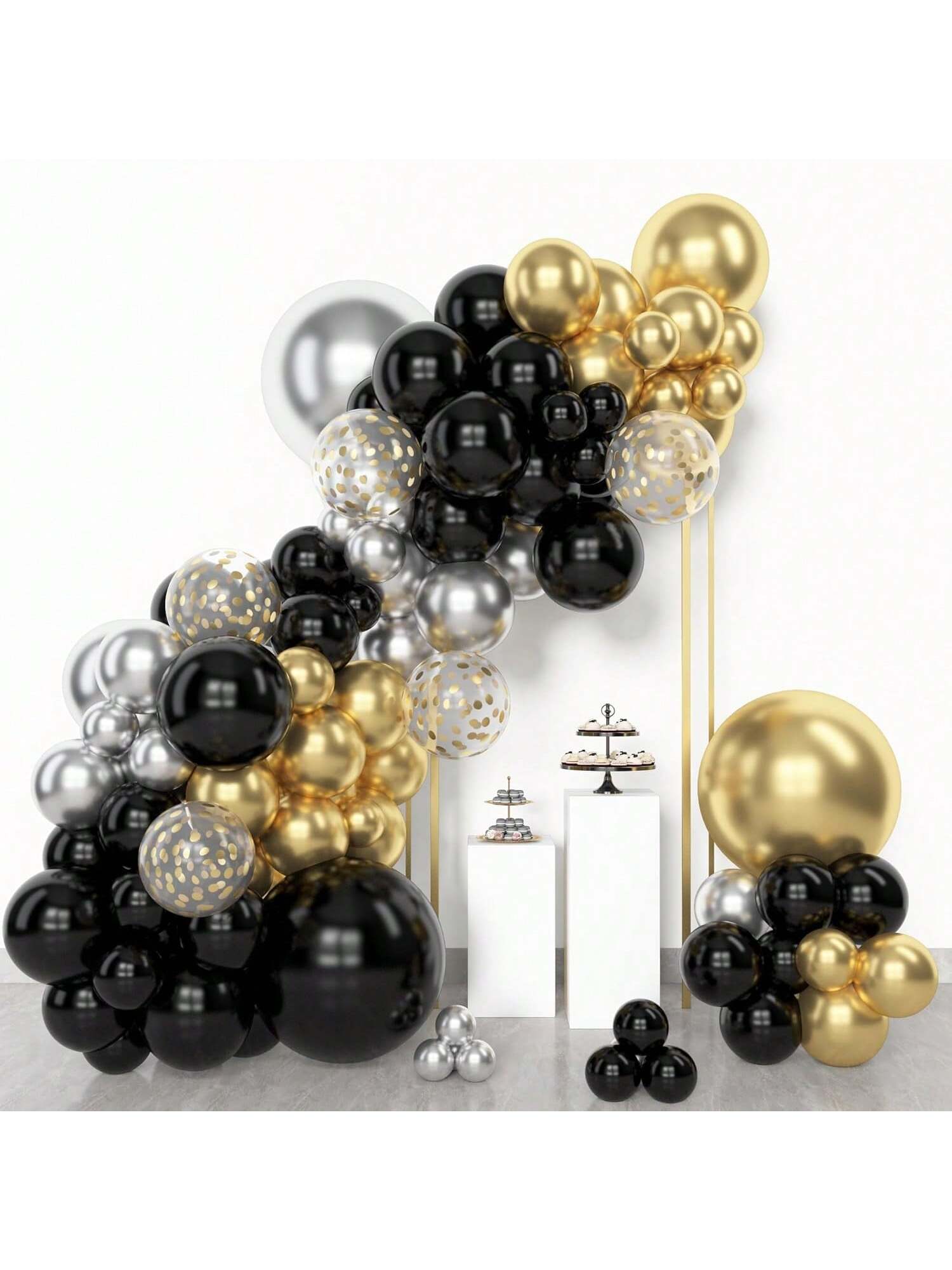 153-Piece Black and Gold Balloon Garland Kit with Confetti Balloons for Party