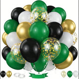 60-Pc Black Gold Green Balloons 12-Inch for Sports Parties and Holiday Decor