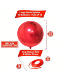 12pcs 22" Metallic Red 4D Sphere Balloons for Christmas Parties