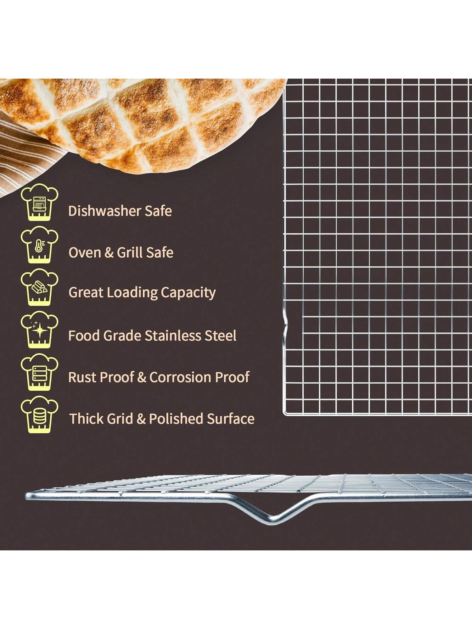 2-Pack Cooling Racks 16x10" Thick Wire Oven Safe, Roasting, Baking, Grilling Rack Set