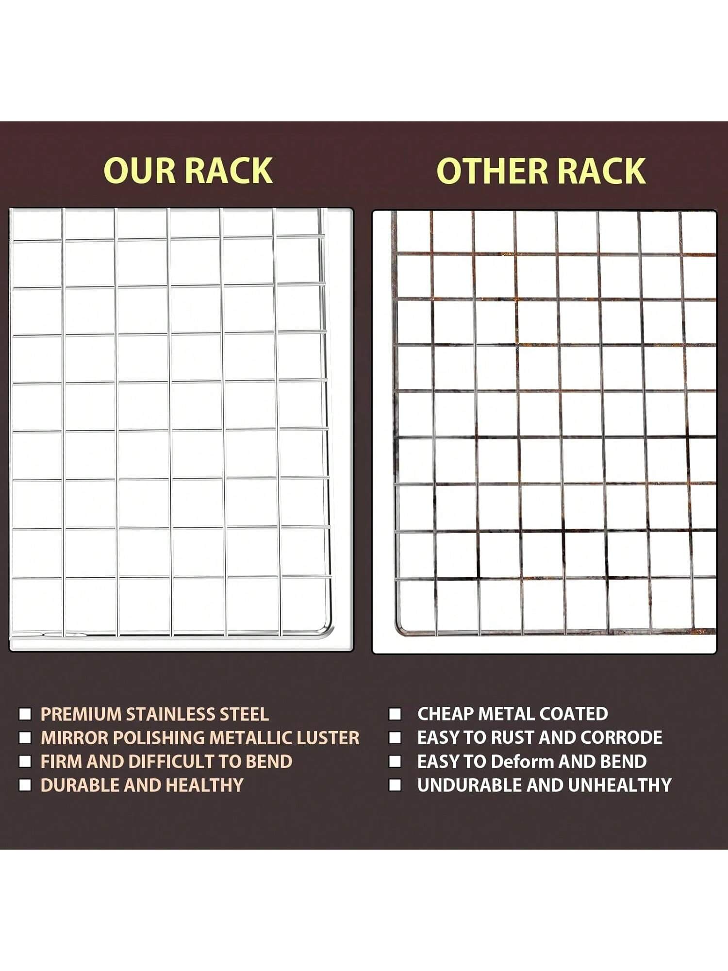 2-Pack Cooling Racks 16x10" Thick Wire Oven Safe, Roasting, Baking, Grilling Rack Set