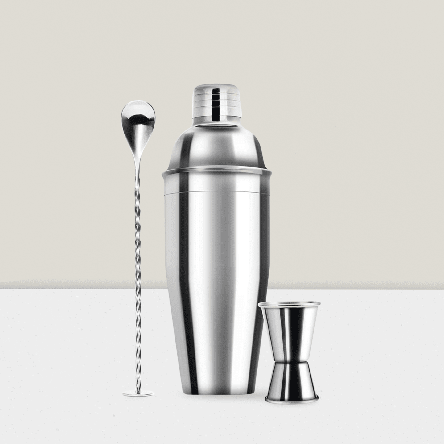 24oz Stainless Steel Cocktail Shaker Set with Jigger Spoon and Strainer