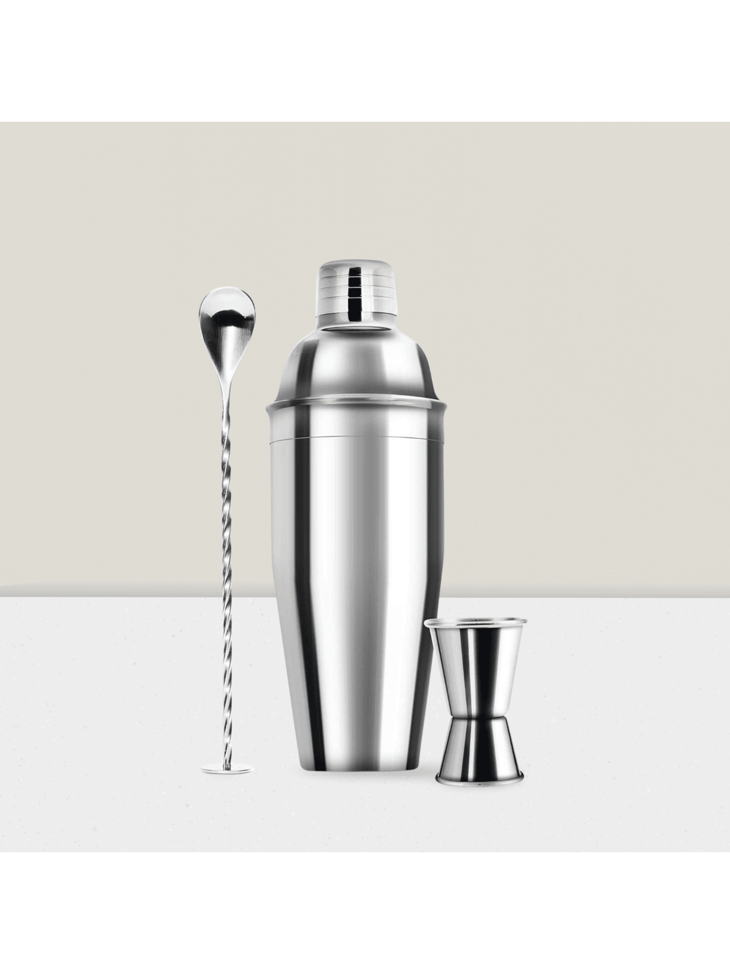 24oz Stainless Steel Cocktail Shaker Set with Jigger Spoon and Strainer