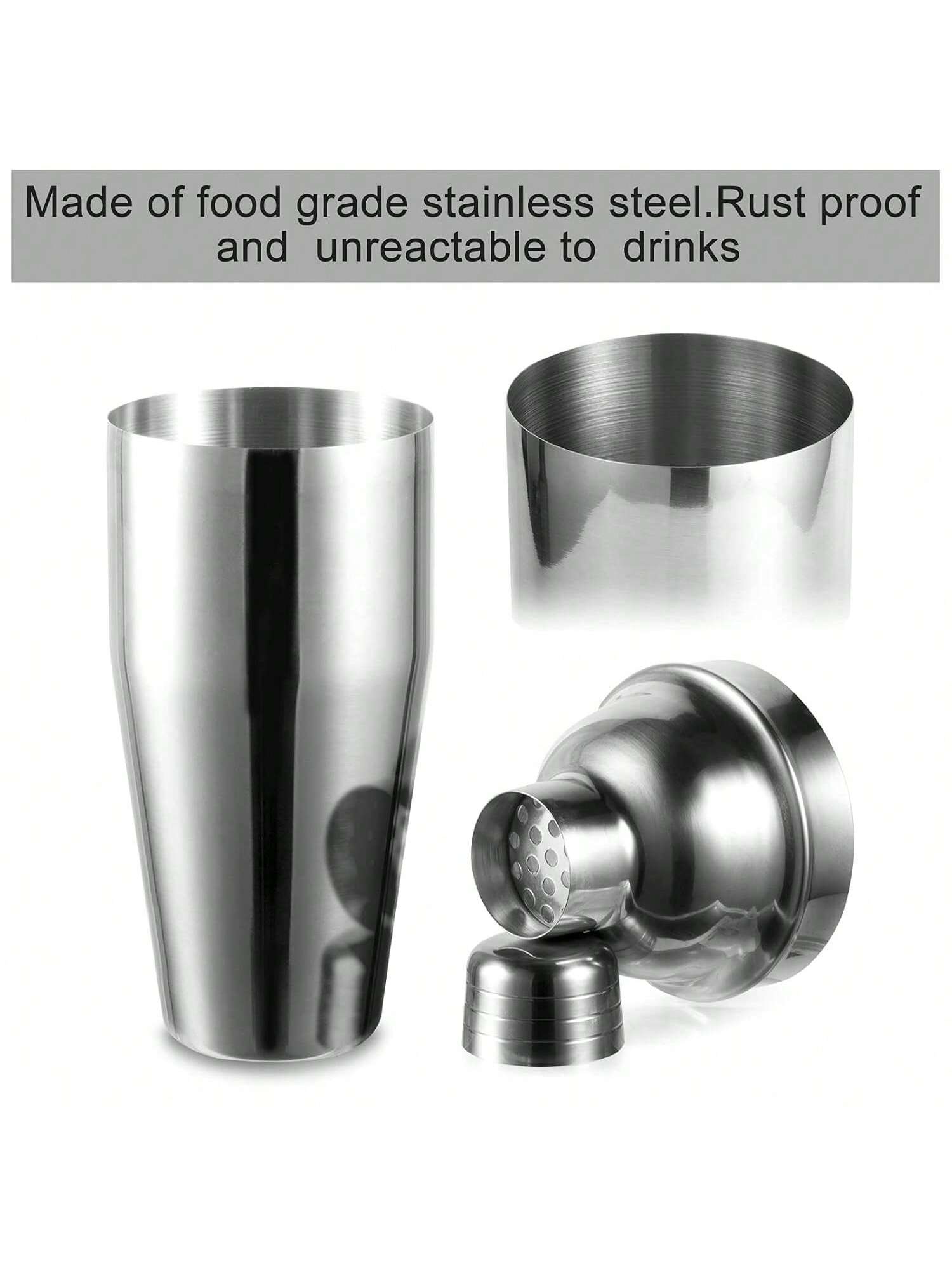24oz Stainless Steel Cocktail Shaker Set with Jigger Spoon and Strainer