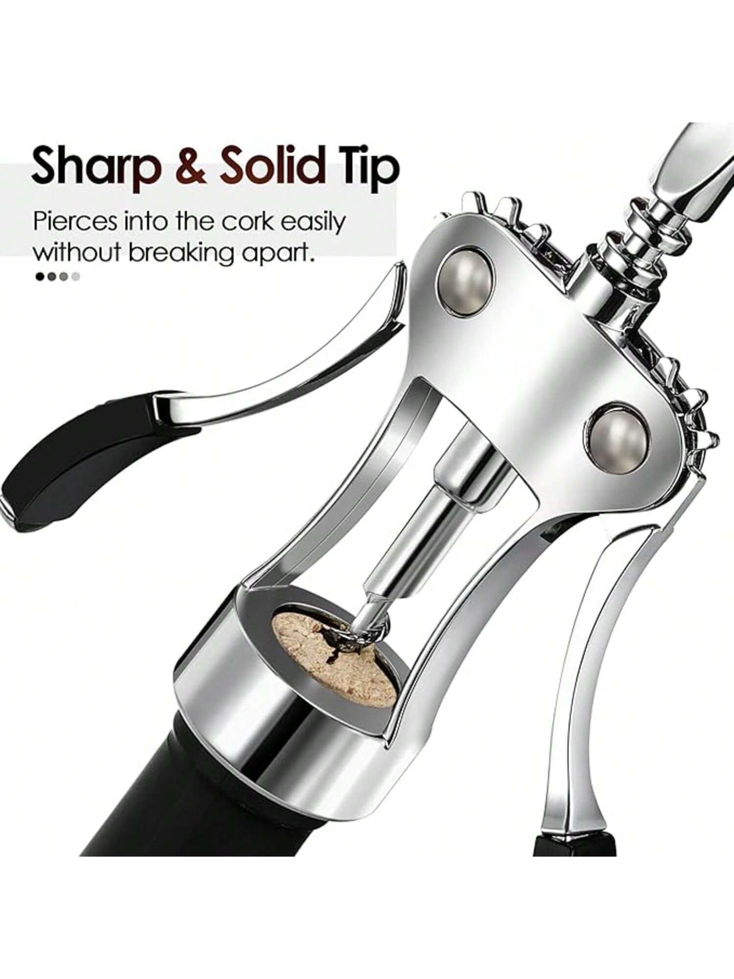 Zinc Alloy Wing Corkscrew Wine Opener Heavy-Duty Manual Bottle Opener Silver