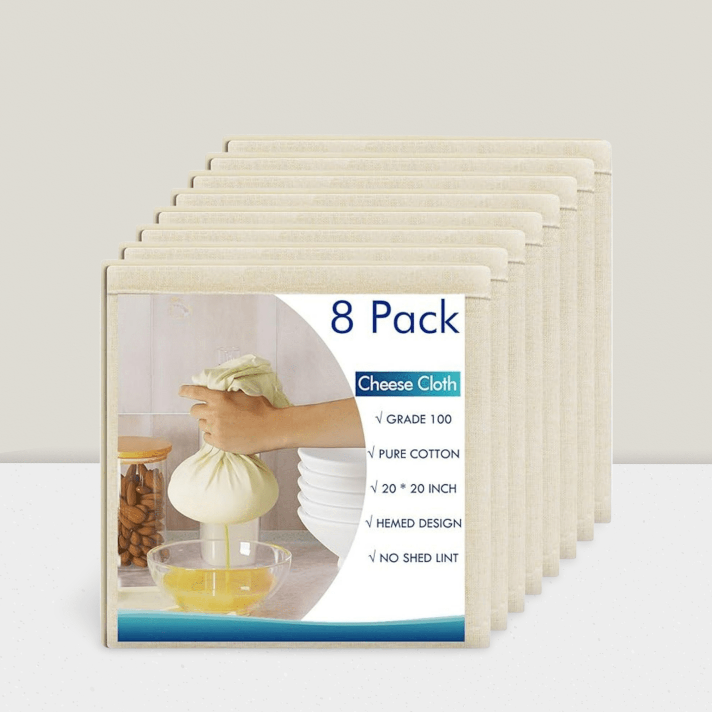 8 Pc Reusable 20x20 Inch Unbleached Cotton Cheesecloth for Cooking and Baking
