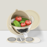4-in-1 Rotatable Colander with Bowl Set for Pasta Rice Fruits Veggies Beige