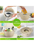 4-in-1 Rotatable Colander with Bowl Set for Pasta Rice Fruits Veggies Beige