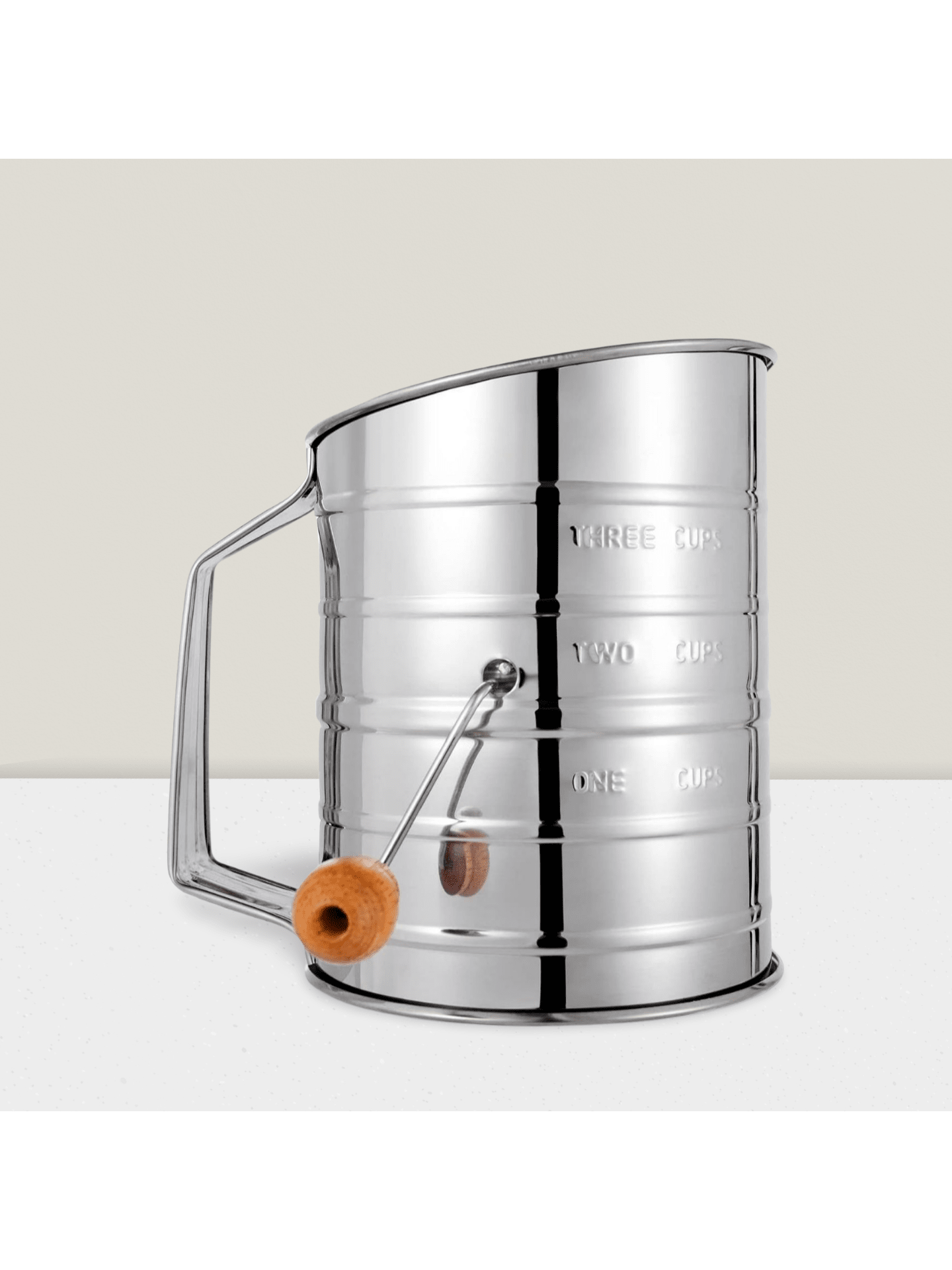 3-Cup Stainless Steel Flour Sifter Rotary Hand Crank for Baking