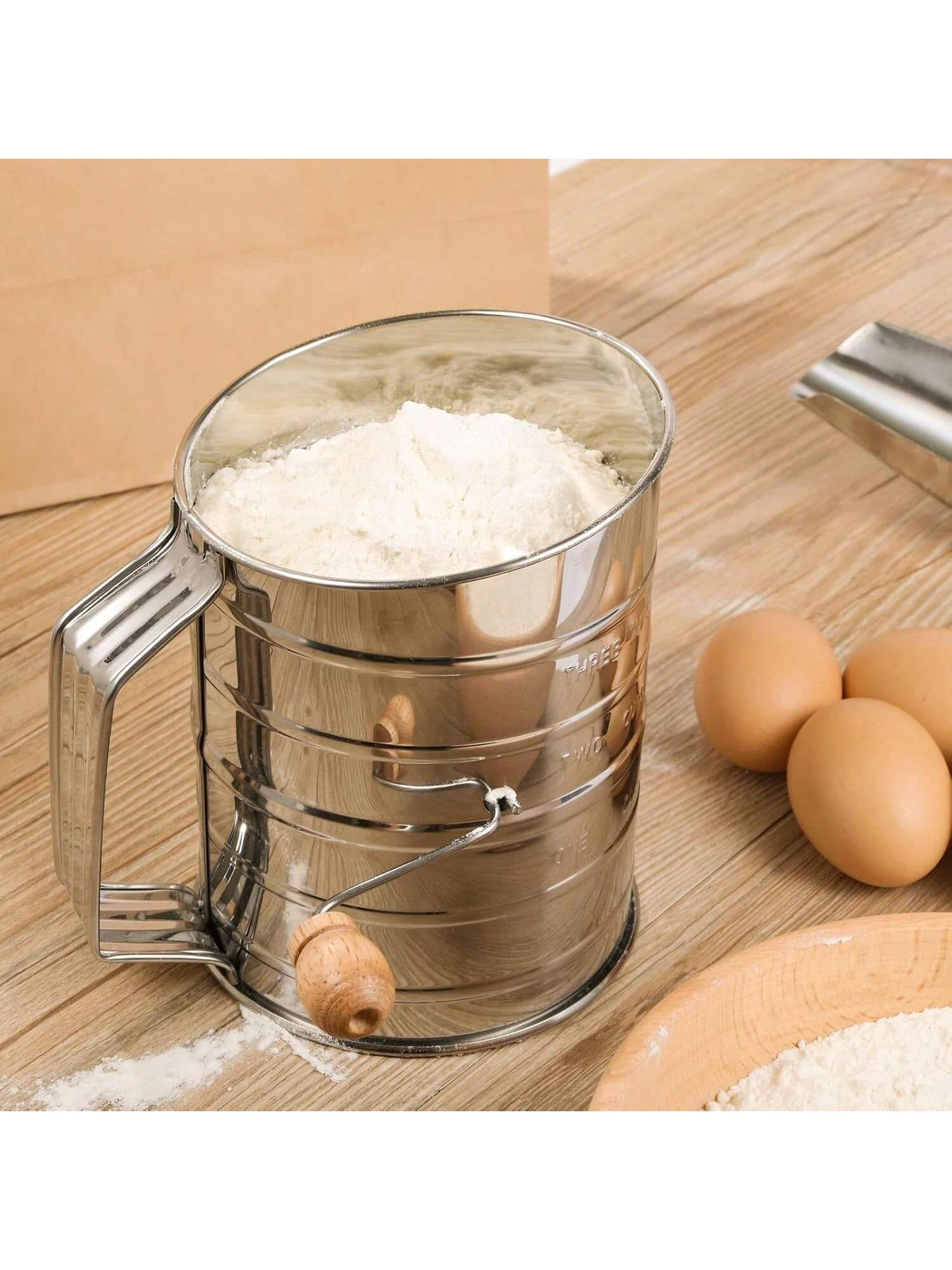 3-Cup Stainless Steel Flour Sifter Rotary Hand Crank for Baking