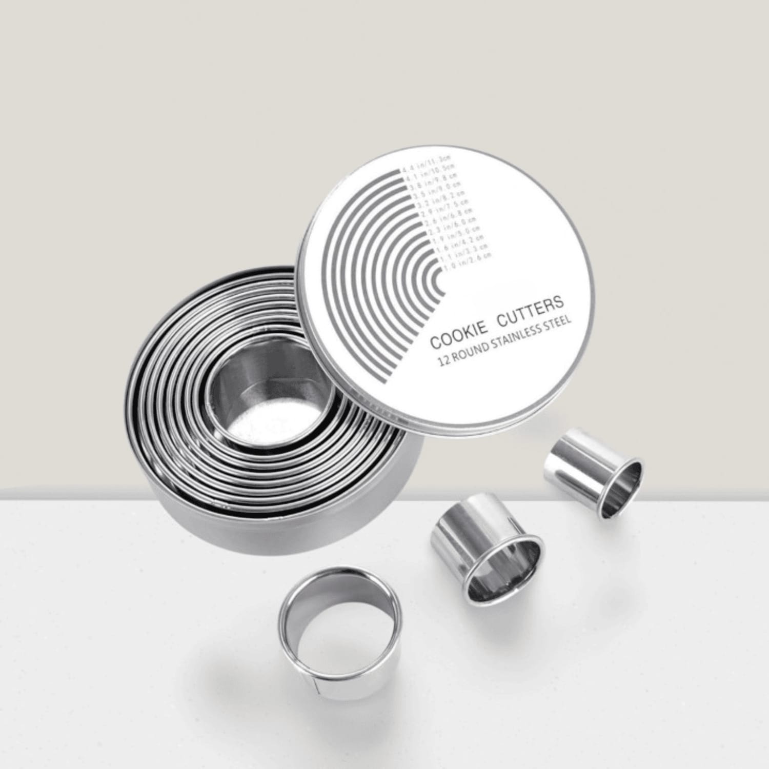 12-Piece Round Cookie Cutter Set Stainless Steel for Baking Donuts and Pastries