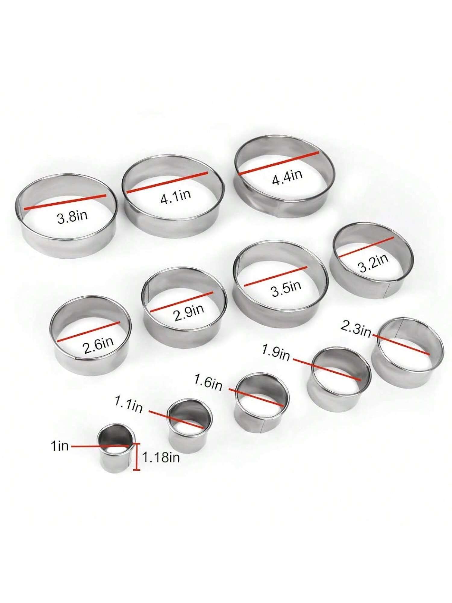 12-Piece Round Cookie Cutter Set Stainless Steel for Baking Donuts and Pastries